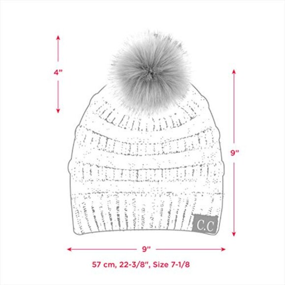 Unisex Ribbed Knit Beanie with Faux Fur Pompom Cozy Winter Hat Classic - Picture 6 of 6